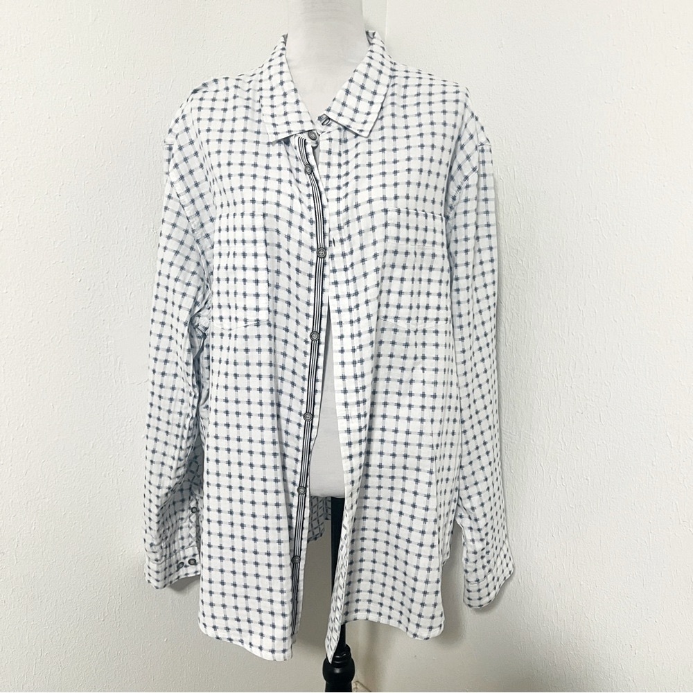 Carbon2Cobalt Men XXL Geometric Navy & White Business Casual Button Up Shirt EUC